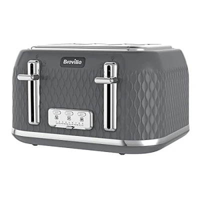 Image of Breville Curve 4 Slice Toaster with High Lift and Wide Slots Grey &amp; Chrome [VTR013]