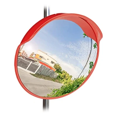 Image of Relaxdays 10023700 Traffic Safety Mirror, 60 cm, Weatherproof, Unbreakable with Mount, Wide Angle Mirror for In &amp; Outdoors, Red
