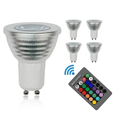 Image of 3W GU10 Light LED Bulb, RGB Cool White Color Changing Mood with Remote Control, 16 Colour Choices, Equivalent 25W, Spot Bulb Dimmable, 4 Pack