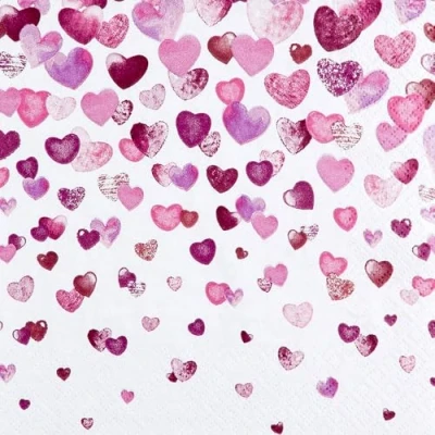 Image of 20 Napkins Pink Heart Rain Wedding Love Mother&#039;s Day Valentine&#039;s Table Decoration Decoupage Napkin Technology (Lunch 33 x cm)