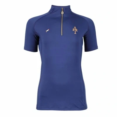 Image of Aubrion Shires Young Rider Childrens Team Short Sleeve Base Layer Navy Blue 9 10 Years