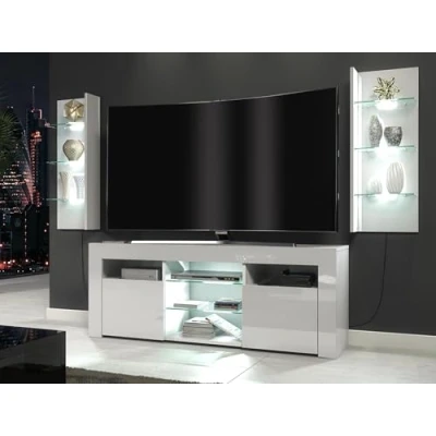 Image of Furneo High Gloss &amp; Matt White Living Room Set TV Stand Display Cabinets LED Lights ClifPuz09