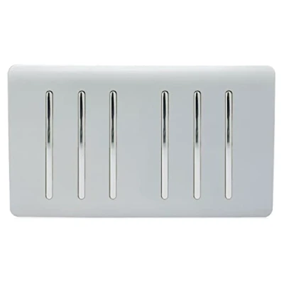 Image of Trendi Artistic Modern Glossy 6 Gang 2 Way Rocker Double Plate Tactile Light Switch in Silver