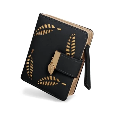 Image of Auliuse Ladies Purse Wallet PU Leather Purses,Women Wallets Small Bifold Purse,Ladies Zipper Coin Credit Card That Can Hold Cash Coins Cards and Banknotes for Women,Black
