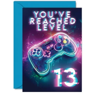 Image of 13th Gamer Birthday Cards for Boys Girls You&#039;ve Reached Level 13 Happy Card Son Daughter Nephew Niece Grandson, A5 Thirteen Thirteenth Bday Video Game Greeting