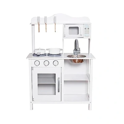 Image of HYGRAD® Kids Wooden Play Kitchen Cooker Role Childrens Pretend Toys + Utensil UK (White)