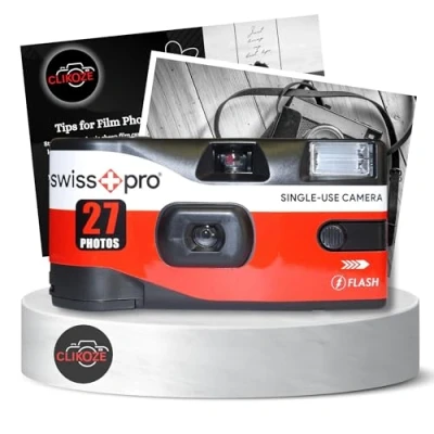 Image of Disposable Camera Bundle with Swiss+Pro Single Use Film Cameras 27 Exposures and Clikoze Photography Tips Card