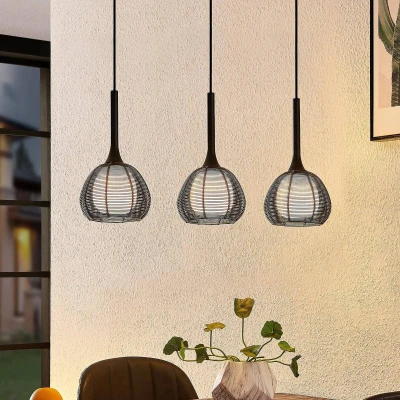 Image of Lucande Tetira hanging lamp, 3 bulb, long, black