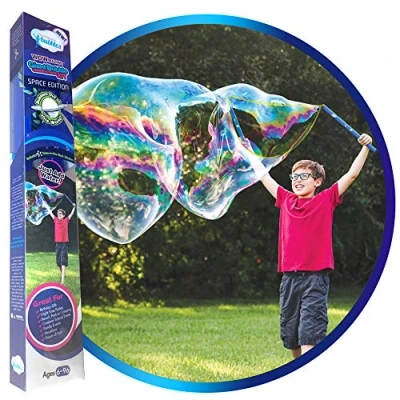 Image of WOWMAZING Giant Bubbles For Kids Bubble Wand Kit, 2x Solution Wands Used World Record, Beats Any Machine Space Theme Add Water to Mixture