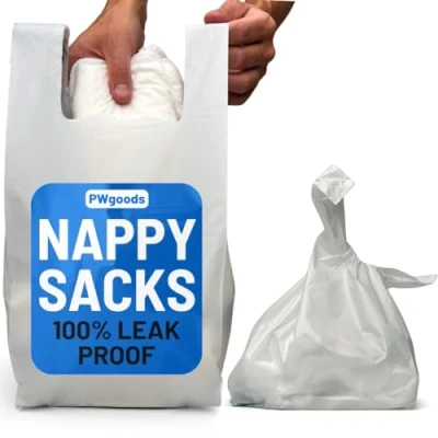 Image of Nappy Disposal Bags White 400 Pack 10% Thicker Sacks Odour Free Easy Tie Handles