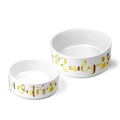 Image of Personalised Pet Bowls Dog Bowl Cat Rabbit Animal Food Water Treat Mrs Hinch (Small (500ml), Gold)