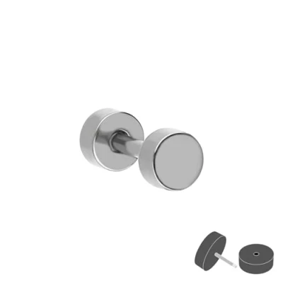 Image of Treuheld® Fake Plug Stud Earrings Made of Titanium 1.2 mm x 8 Silver Tunnel Screw Earring for Men and Women
