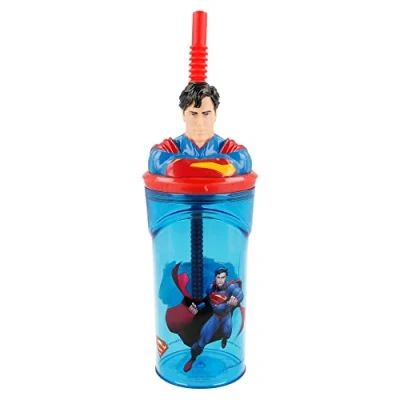 Image of Superman 3D Figurine Tumbler for Kids, Childrens Drinking Cup with Reusable Straw, BPA Free Plastic Great Picnics, School, Camping or Just Everyday Use, 360 ml