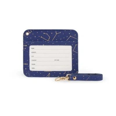 Image of Legami Badge Holder with Lobster Clasp, Card Security Clip Closure, 1 Transparent Window, PU Leather Pockets, Size 10.5 x 9 cm, Stars Theme