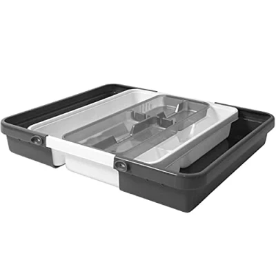 Image of DRULINE Plastic Cutlery Tray with 6 9 Compartments Kitchen Drawer Organiser Large Extendable Silver