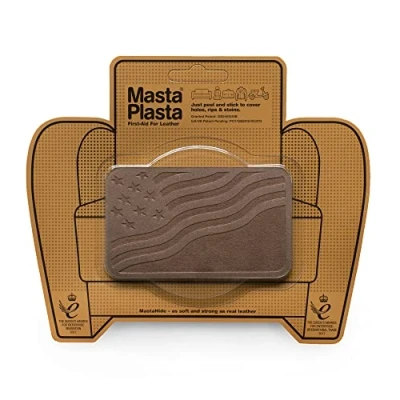 Image of MastaPlasta Instant Self Adhesive Premium Suede and Velvet Repair Patch Brown Flag 10cm x 6cm (4in 2.4in). Upholstery Quality Patches for Sofas, Car Interiors, Bags, Jackets &amp; More