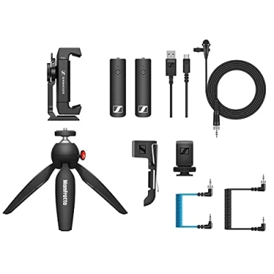 Image of Sennheiser XSW D Portable Lav Mobile Kit Wireless Omnidirectional Mic System for Camera Audio Recording Smartphone Clamp and Manfrotto PIXI Mini Tripod Included (509258)