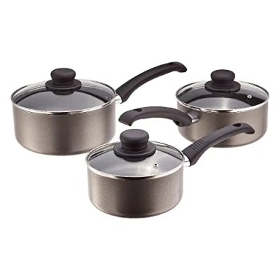 Image of Judge Everyday JDAYA1 Set of Pans, Non Stick, 3 Piece 16cm, 18cm 20cm Saucepans with Glass Lids 5 Year Guarantee