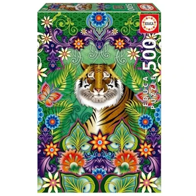 Image of Educa Bengal Tiger, Catalina Estrada 500 Piece Puzzle for Adults. Measurements: 34 x 48 cm. Includes Glue Fix Puzzle. From 11 years old