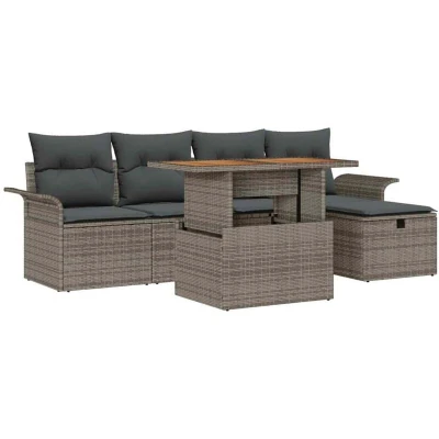 Image of vidaXL 6 Piece Garden Sofa Set with Cushions Grey Poly Rattan