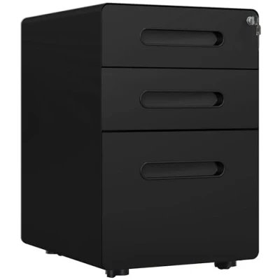 Image of Vinsetto Lockable File Cabinet with 3 Drawers, Vertical Office Drawer for A4, Letter, Legal Size, Anti tilt Design, Pre Assembled Body, Black