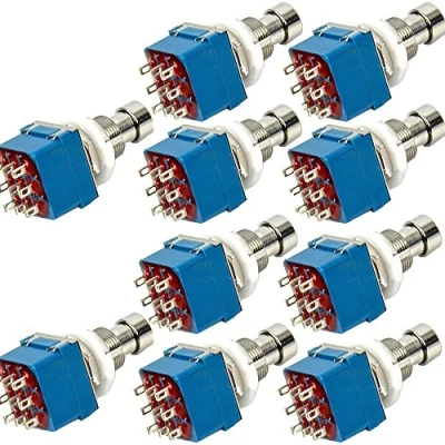 Image of Mintice 10Pcs 3PDT 9 Pins Box Stomp Guitar Effect Pedal Foot Switch True Bypass Control Electric Metal Blue