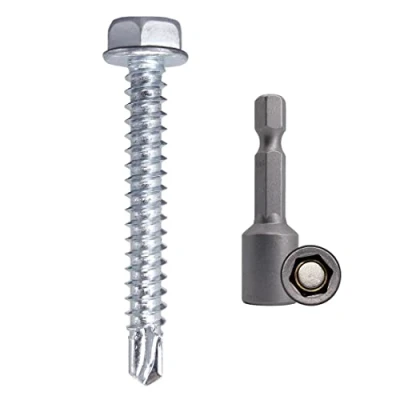 Image of (Pack of 200 pcs) DIN 7504 K Zinc Plated Steel 4.2 x 32 mm Screws, Self Drilling Sheet Metal Screw, Hex Washer Head, Tapping (200, mm)