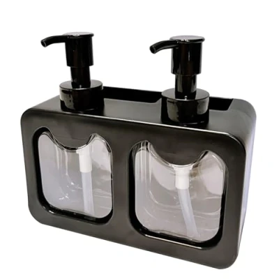 Image of Dual Soap Dispenser,Liquid Hand and Dish Dispenser Spong Caddy with Brush Holder Countertop Organizer for Kitchen (Black)