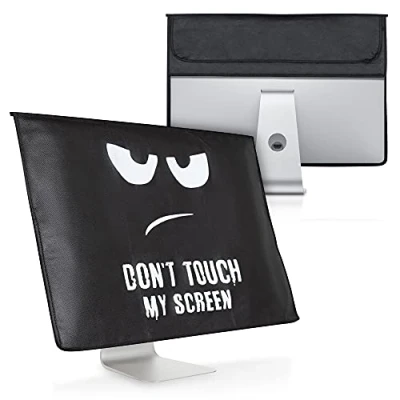Image of kwmobile Cover Compatible With 24 26&quot; monitor Extra Storage Don&#039;t Touch My Screen White/Black