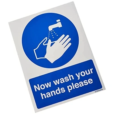 Image of V Safety Now Wash Your Hands Please Sign 150mm x 200mm Self Adhesive Vinyl