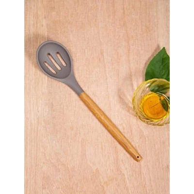 Image of Sabichi Slotted Spoon, Silicone, Grey, 32 x 7 2 cm
