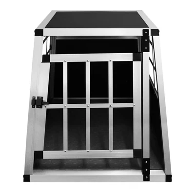 Image of Pet Car Transport Crate Cage Aluminium Travel Box Trapezoidal Dog Cat Puppy Carrier Estate Vehicle 1 Door 50 x 54 69cm FREE Plastic Washable Mat
