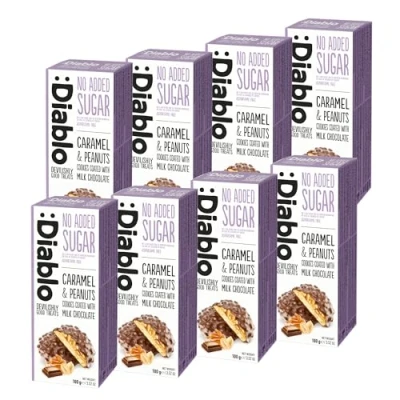 Image of Diablo No Added Sugar Caramel &amp; Peanuts coated with Milk Choclate 100g (Pack Of 8)