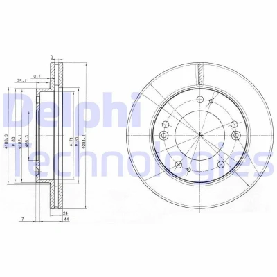 Image of 0K011325XC, 0K01133251C, 0K01133251D, 0K01133251E, 0K0113325XC Brake disc DELPHI BG3226 284mm 24mm 5 Vented Oiled KIA: Sportage I
