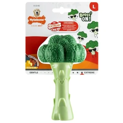 Image of Nylabone Extreme Chewers Tough Nylon Dog Novelty Broccoli Chew Toy, Durable, Boredom Breaker, Cleans Teeth, Bacon &amp; Cheese Flavour, Large, For Dogs 0 23kg