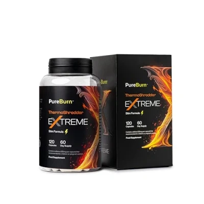 Image of PureBurn Extreme ThermoShredder, 90 120 Vegan Vegetarian Gluten Free Capsules, 2 Capsules Daily, Suitable for Men and Women (120 Capsules)