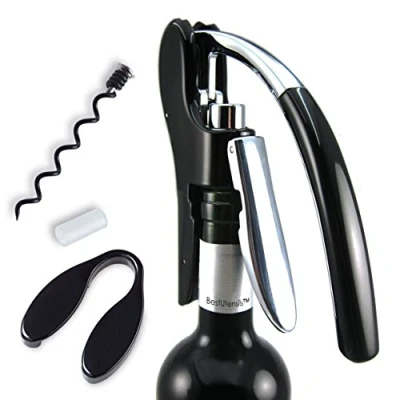 Image of Best Utensils Professional Zinc Alloy Power Wine Opener Octopus Premium Rabbit Lever Corkscrew with Bonus Foil Cutter Waiter Bottle Openers Kit, Black