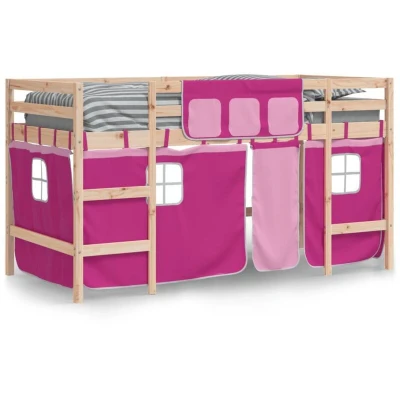 Image of vidaXL Kids&#039; Loft Bed with Curtains without Mattress Pink 90x200cm