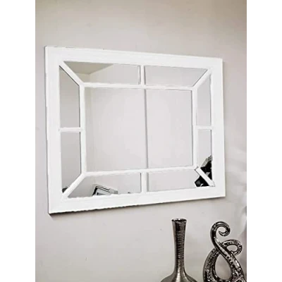 Image of Biznest Large Rectangle Antique Window Wall Mirror Stylish Decor Durable Frame Style White 60X76Cm
