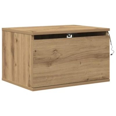 Image of vidaXL wall mounted bedside cabinet solid oak/mdf nightstand artisan oak finish compact storage bedroom furniture easy assembly