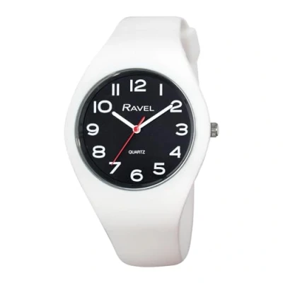 Image of Ravel Unisex Easy Read Slim Comfort Fit Contrast Silicon Strap Watch Analogue Quartz R1804.43 White/Black Numbered