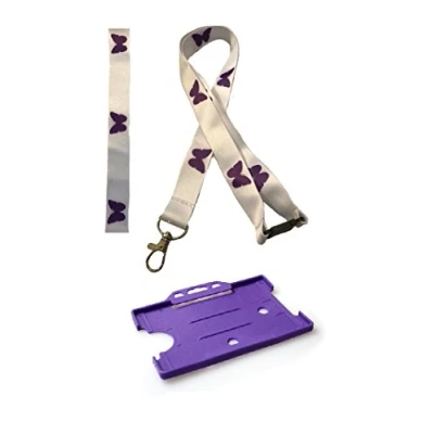 Image of 20mm Lanyard with Safety Break Away and Matching Single Card Holder (White Butterfly)
