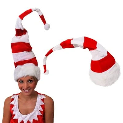 Image of ADULTS SANTA HAT LONG RED PLUSH WITH WHITE TRIM AND BOBBLE FOR FATHER CHRISTMAS MRS CLAUS FANCY DRESS ACCESSORY (PACK OF 1)
