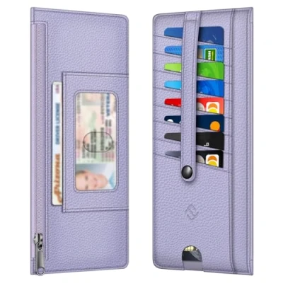 Image of Fintie Slim Credit Card Wallet Holder Change Pouch, RFID Blocking Business Cards Cases with Zipper Pocket for Cash, Coin, Receipt, ID Card, Lilac Purple, Fashion