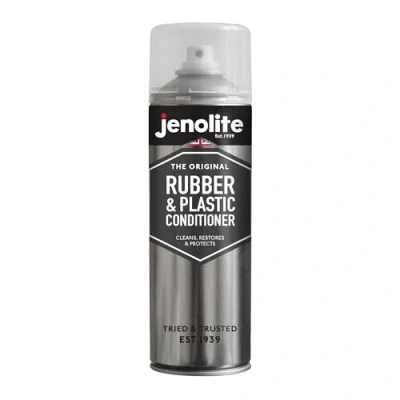 Image of JENOLITE Rubber &amp; Plastic Conditioner Aerosol Restores PROTECTS 500ml Removes Residue Polish and Colour Prevents Freezing Drying Out