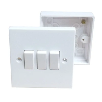 Image of Triple Wall Switch &amp; Back Box Pattress. 3 Gang 2 Way Switched Electrical, Multi coloured
