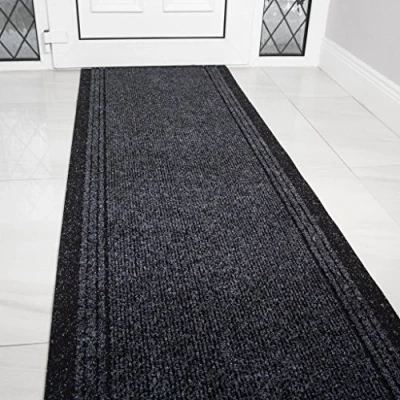 Image of eXtreme Grey Black Rubber Backed Very Long Hallway Hall Runner Narrow Rugs Custom Length Sold and Priced Per Foot (Length: 4&#039; (122cm))