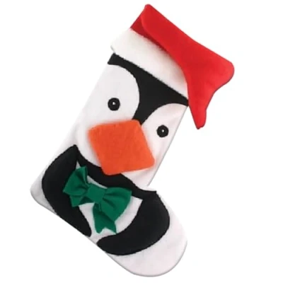 Image of Concept4u Christmas Stocking Large Cuddly Penguin with Wearing Santa Hat Classic Xmas Hanging Sack Bag Holiday Party Gifts Decoration Decor Accessories