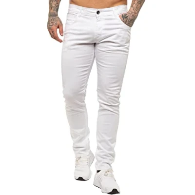 Image of BRAND KRUZE Mens Chinos KZ104 Designer Stretch Skinny Fit Branded Slim Trousers Pants All Waist Sizes WHT 42 S
