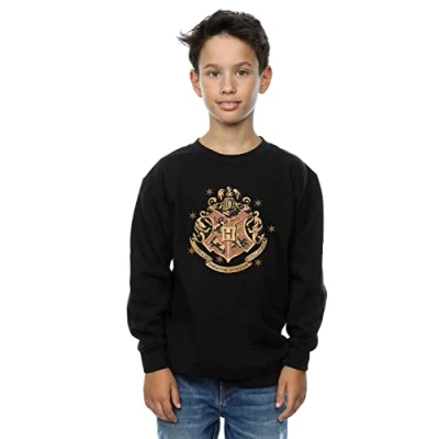 Image of Harry Potter Boys Gold Hogwart Crest Sweatshirt Black 12 13 Years